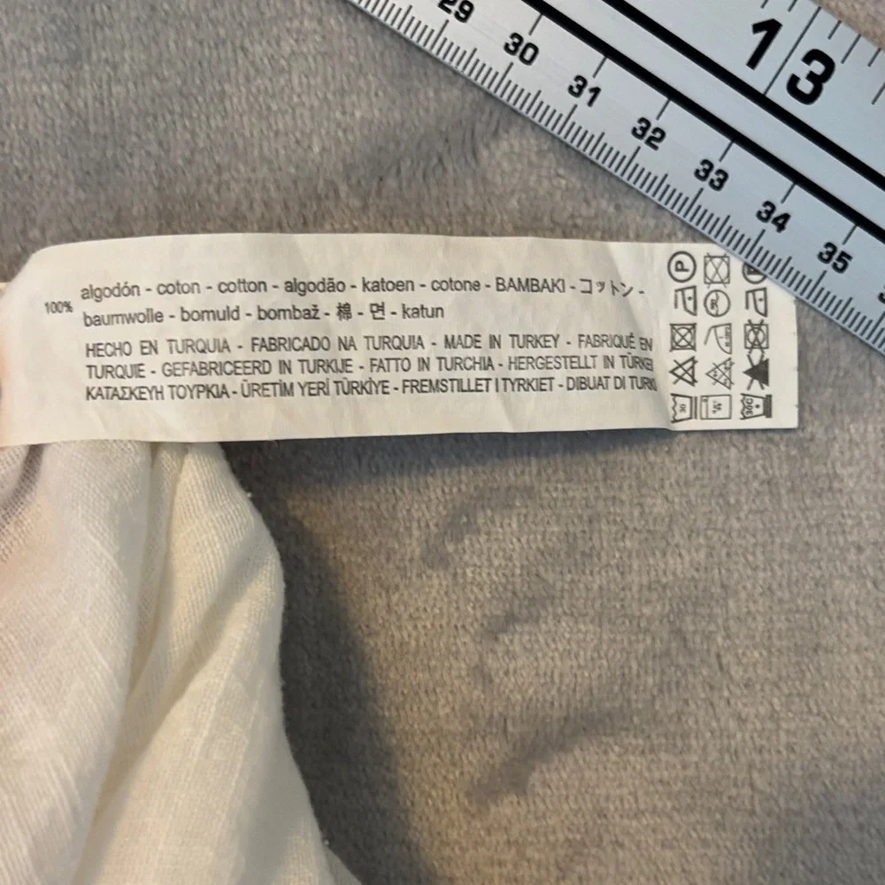Zara Basic Z1975 Denim White 100% Cotton Button High Low 3/4 Sleeve frayed L EUC - Picture 11 of 12